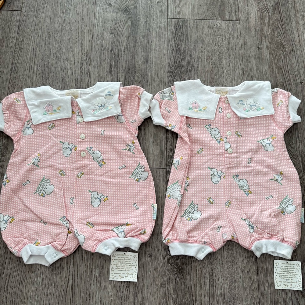 Vintage Pink Baby Rompers with White Collar Newborn